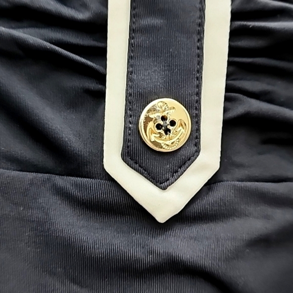 Women's Black One Piece Swimsuit Gold Button Feature Front Rusched Size S/M - Picture 9 of 15